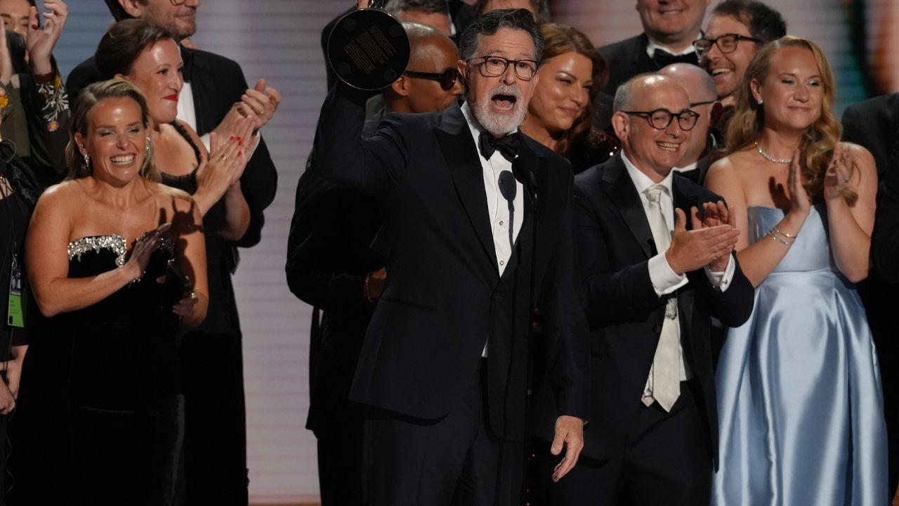 image of Stephen Colbert shouted out his writers during his speech.