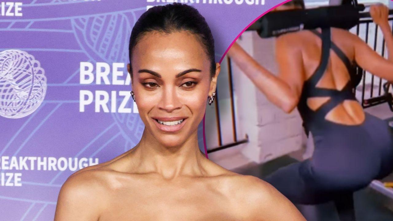 zoe saldana shows off booty workout