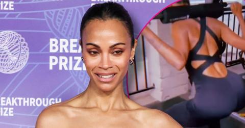 zoe saldana shows off booty workout