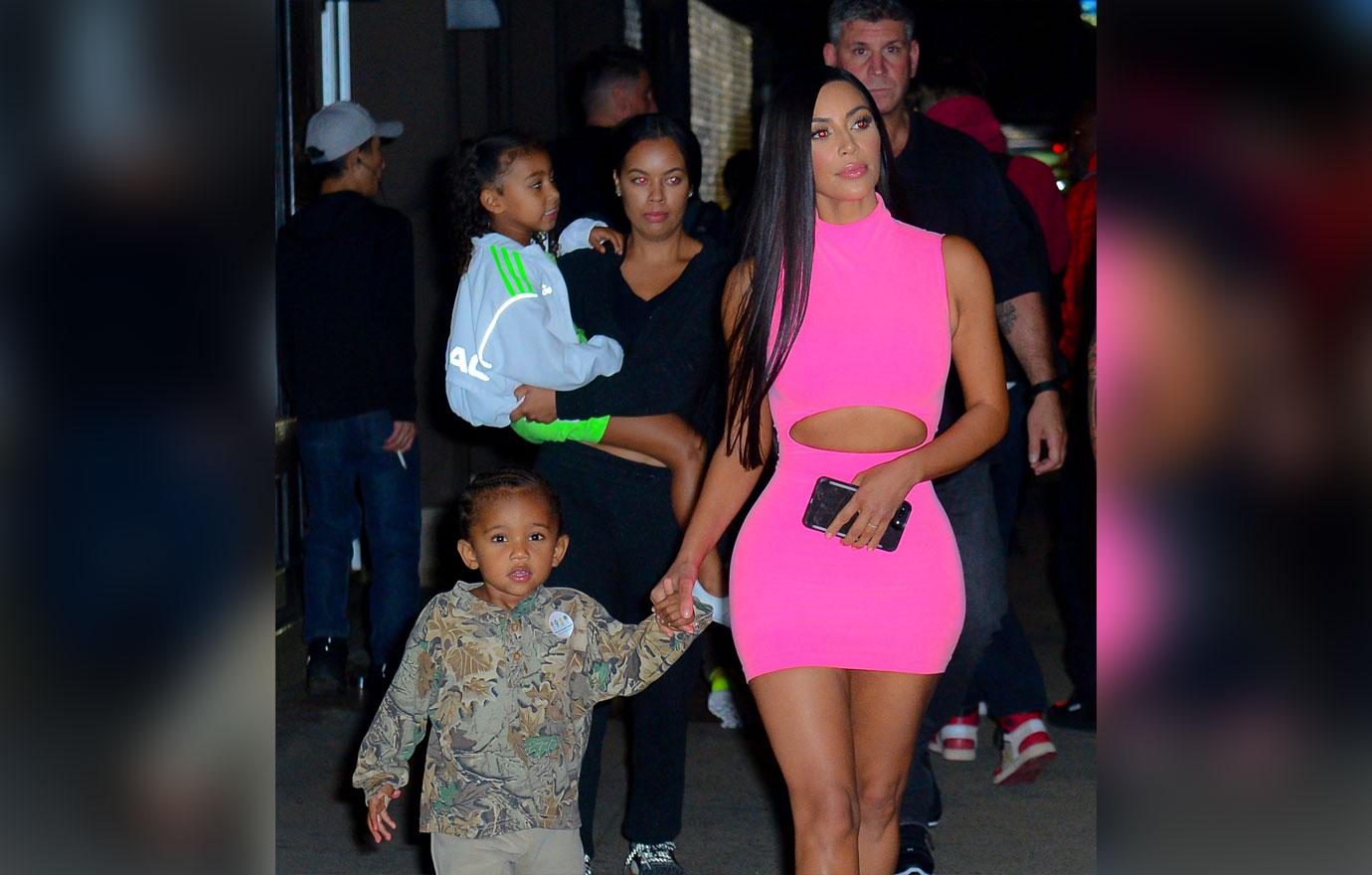 EXCLUSIVE: Kim Kardashian West takes son, Saint for late night stroll outside Kanye&#8217;s studio in New York