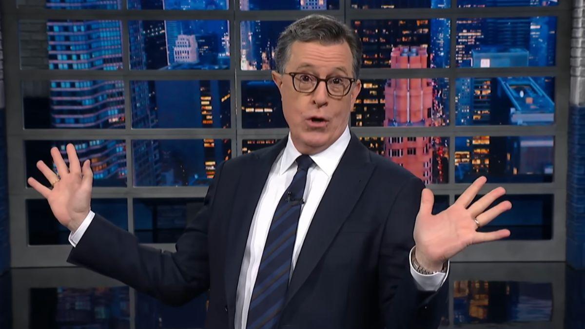 image of Stephen Colbert mocked Donald Trump's constant bragging about acing cognitive tests.