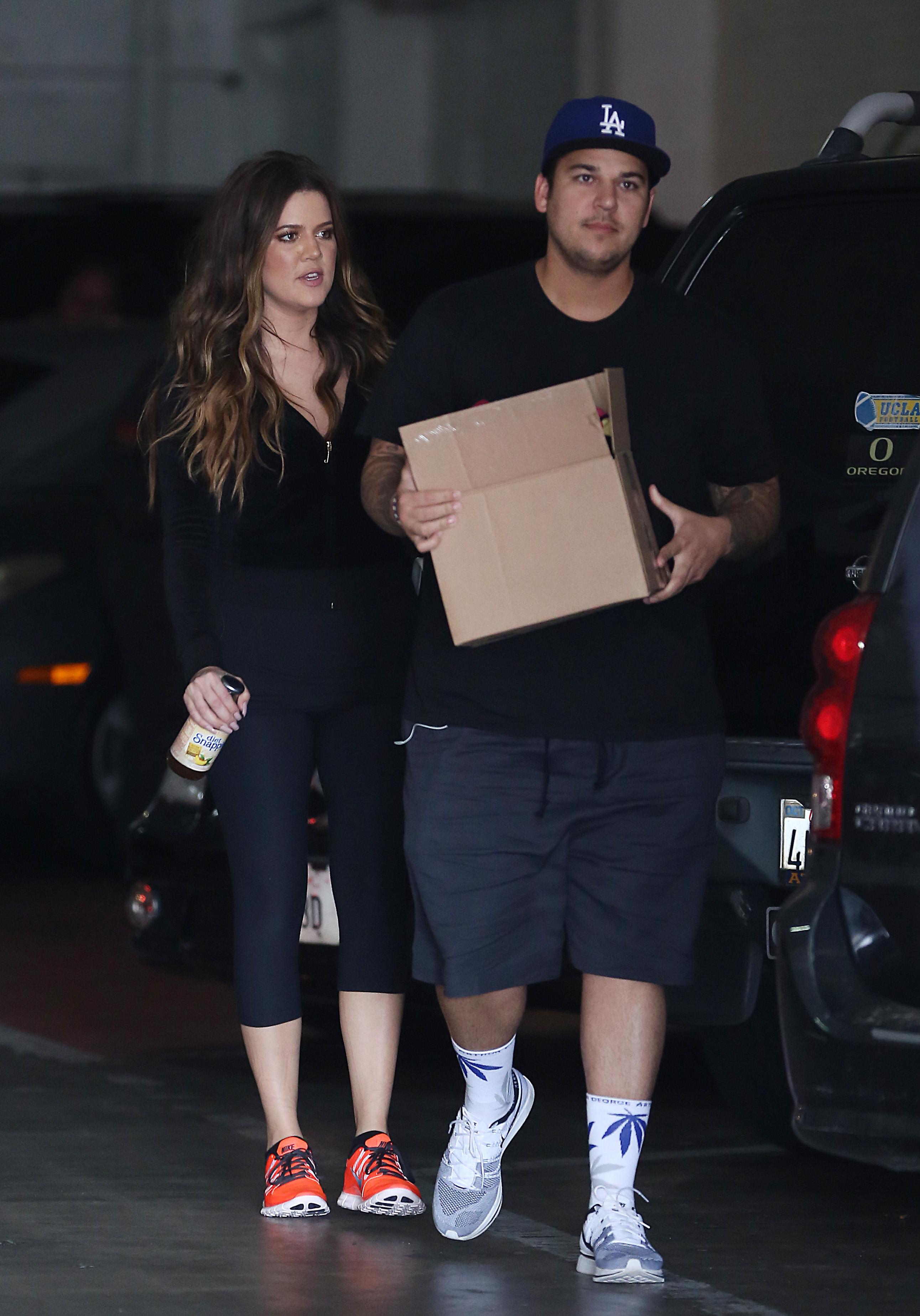 Rob Kardashian and Khloe Kardashian picking up Rob&#8217;s new socks collection in downtown Los Angeles