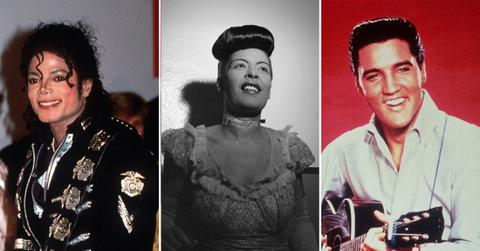 Split photo of Michael Jackson, Billie Holiday, and Elvis Presley.