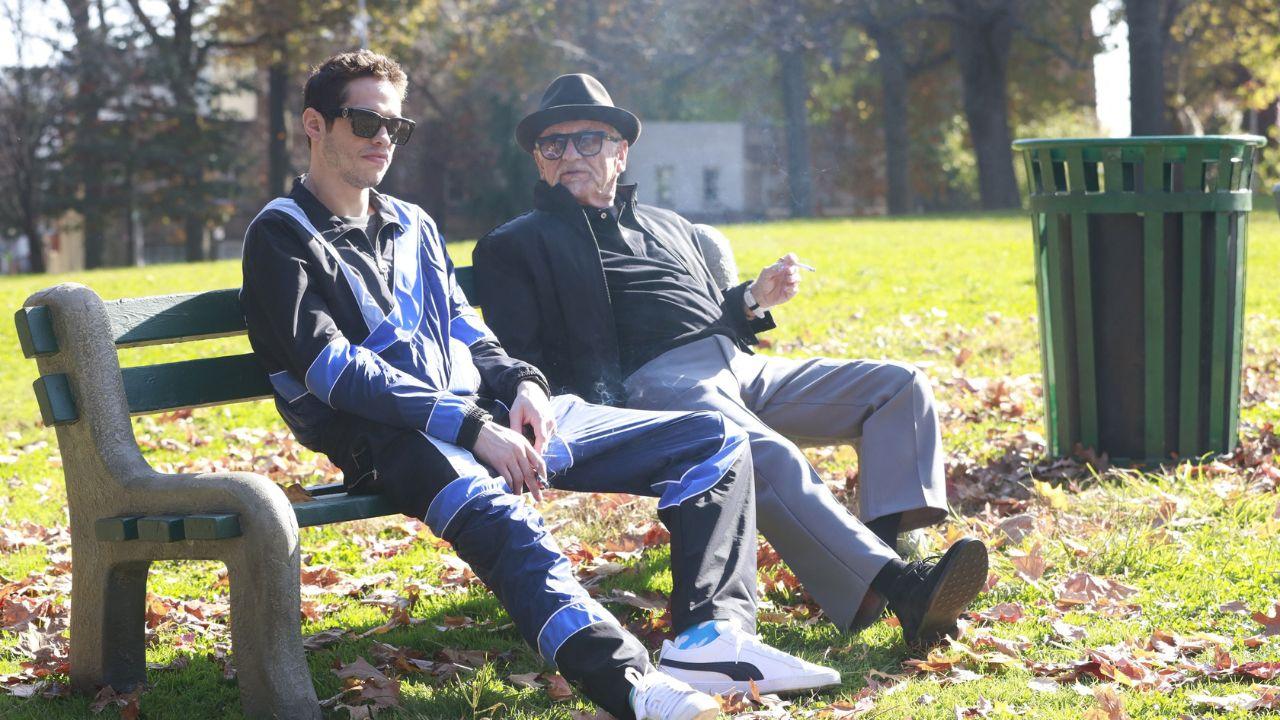 image of Pete Davidsonand fellow actor Joe Pesci on the set of the show "Bupkis"