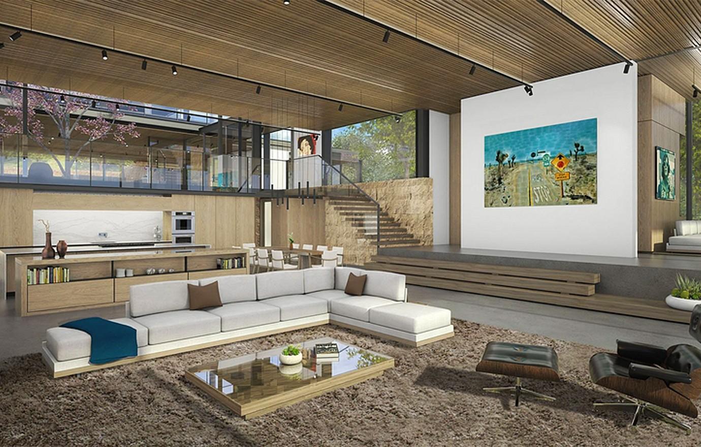 Image of Leonardo DiCaprio's living room has glass walls.
