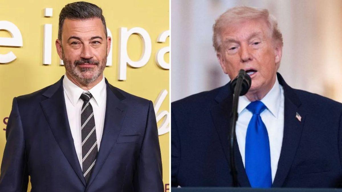 split photo of jimmy kimmel and donald trump