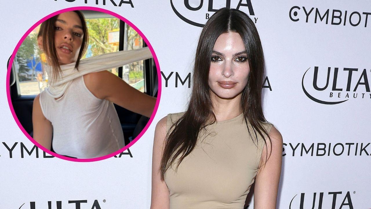 Image of Emily Ratajkowski ditched her bra while out in New York City. 