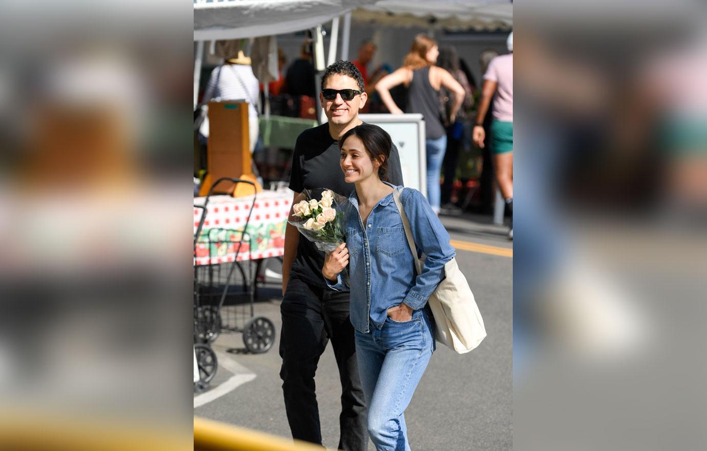 EXCLUSIVE: Emmy Rossum and husband Sam Esmail pick up produce at their local farmer&#8217;s market