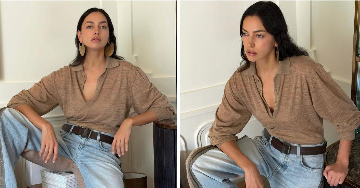 sultry irina shayk leather pants look photo