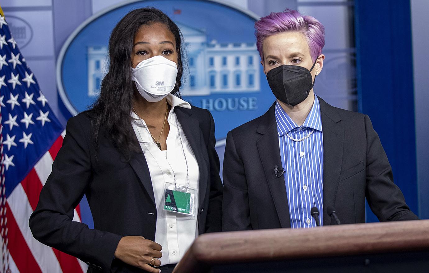 hp margaret purce and megan rapinoe at white house podium