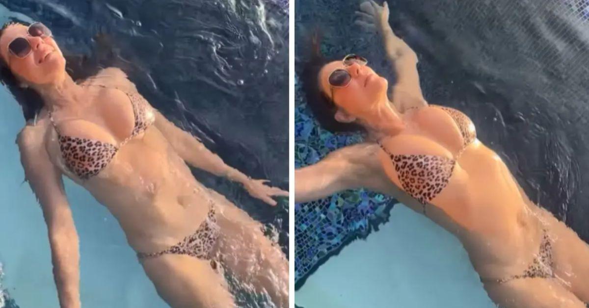 image of Elizabeth Hurley recently posted a video in a cheetah-print bikini.
