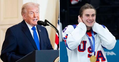 split image of Donald Trump and Jack Hughes