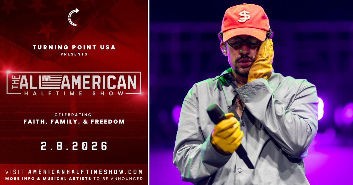 Graphic from Turning Point USA; picture of Bad Bunny.