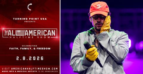 Graphic from Turning Point USA; picture of Bad Bunny.