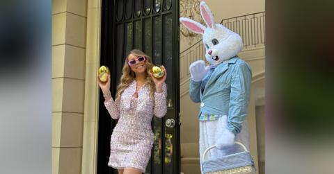 Photo of Mariah Carey and the Easter bunny.