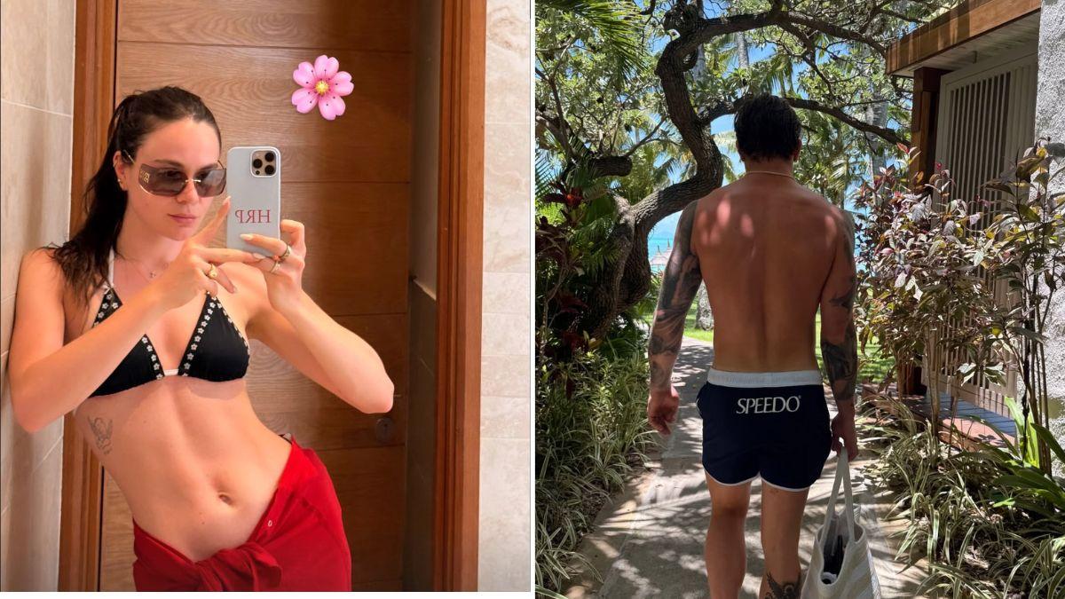 image of Holly Ramsay showed off her toned figure in a black bikini while relaxing on her luxury honeymoon in Mauritius.