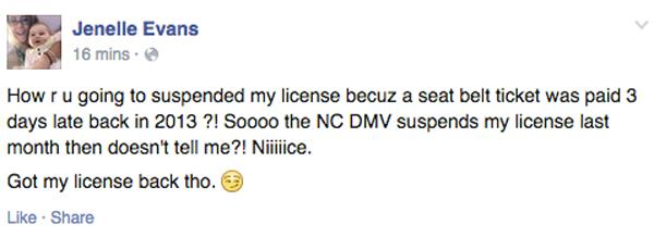 Jenelle evans suspended license