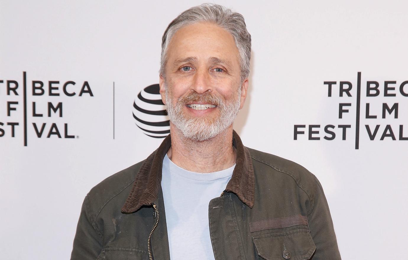 Jon Stewart, was seen at a film premiere at the Tribeca Film Festival in New York City, sporting a newly grey beard and enjoying his retirement from The Daily Show.