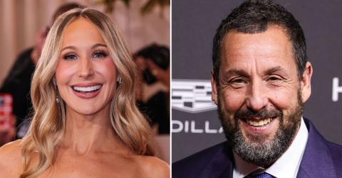 Split photo of Nikki Glaser & Adam Sandler