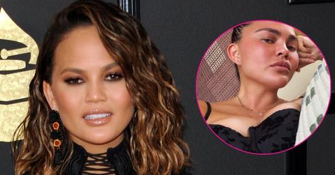 chrissy teigen busty black bikini getaway