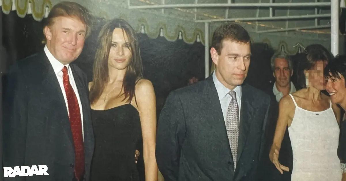 Photo of Donald and Melania Trump, Prince Andrew, Jeffrey Epstein and Ghislaine Maxwell.