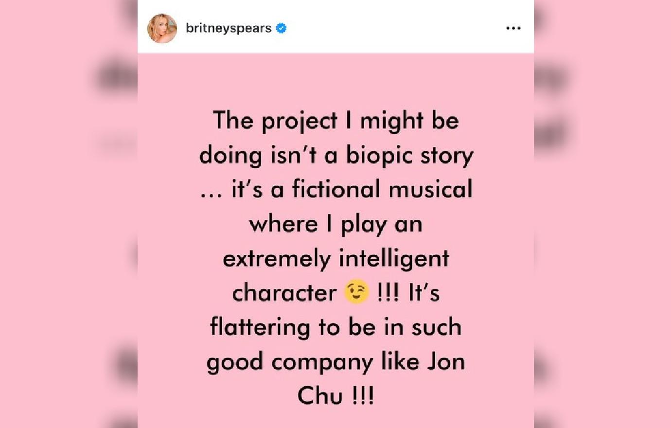 britney spears working fictional musical intelligent character biopic