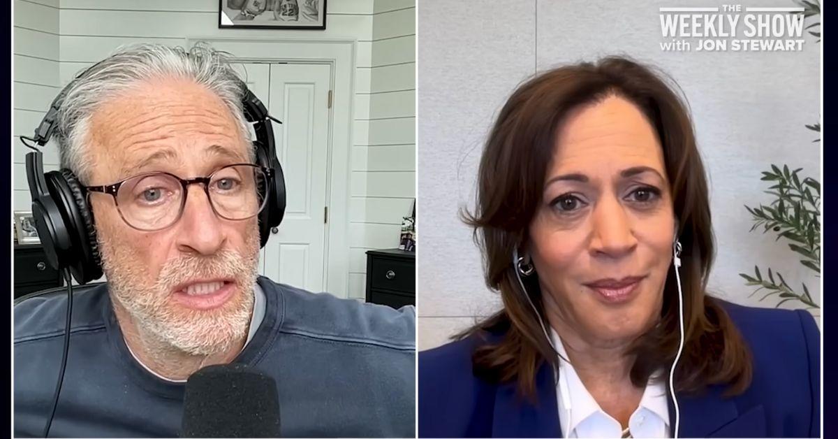 image of Kamala Harris blew up on Donald Trump during an appearance on Jon Stewart's podcast on Thursday, October 30.