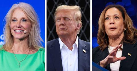 Composite photo of Kellyanne Conway, Donald Trump and Kamala Harris