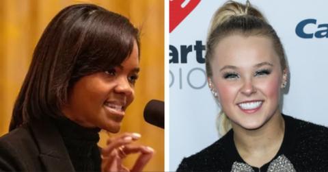Split photo of Candace Owens and JoJo Siwa