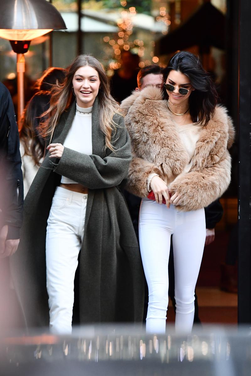 Gigi Hadid and Kendall Jenner leave the Mandarin hotel