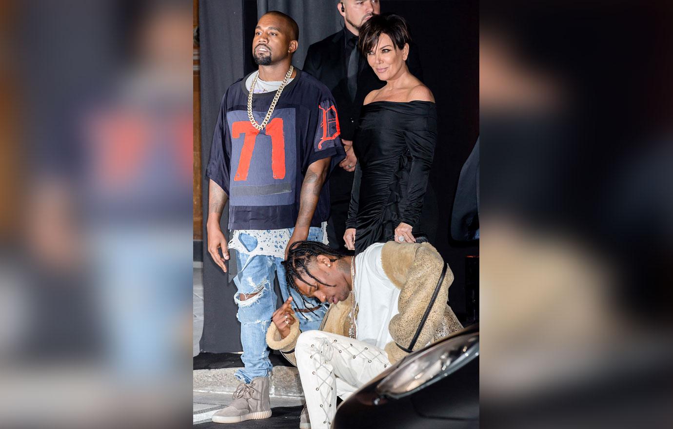 Kris Jenner, Kanye West and Travis Scott at Vogue Magazine 95th Party **USA ONLY**