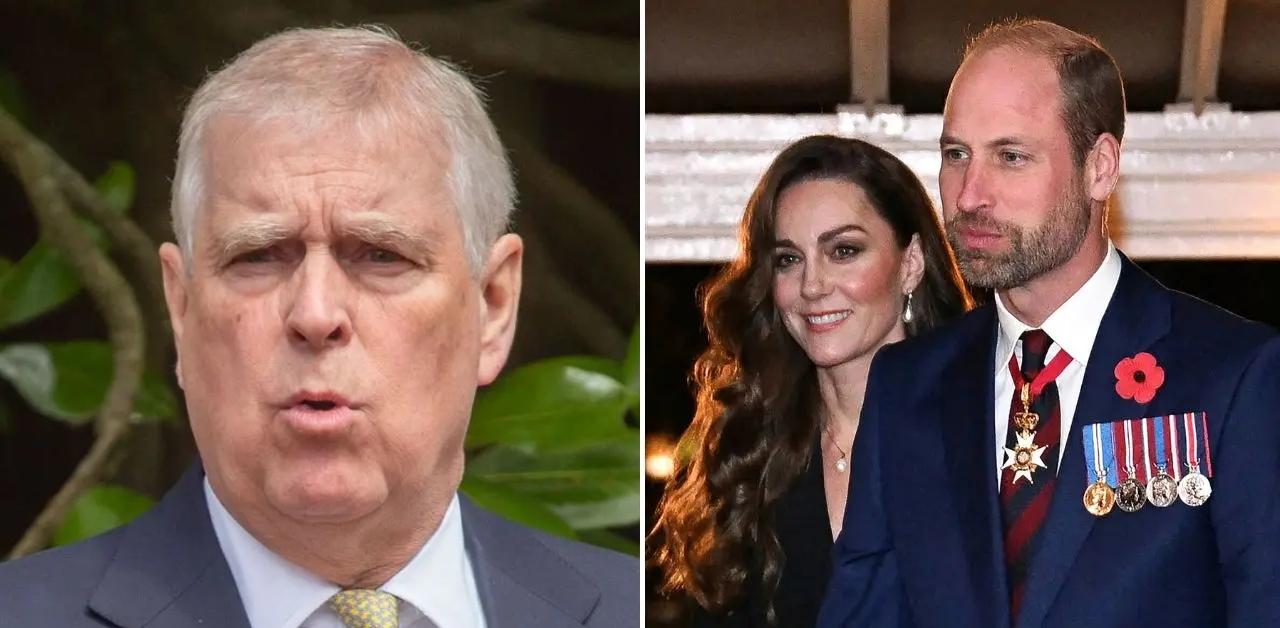 Composite photo of Prince Andrew, Kate Middleton and Prince William