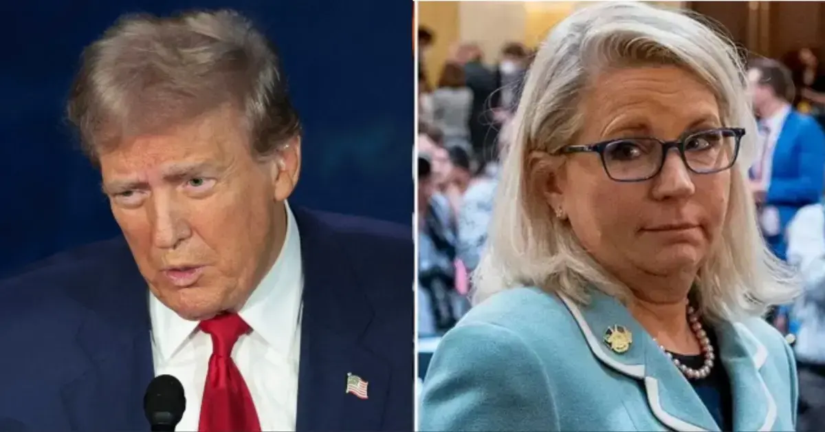 Split photo of Donald Trump and Liz Cheney.