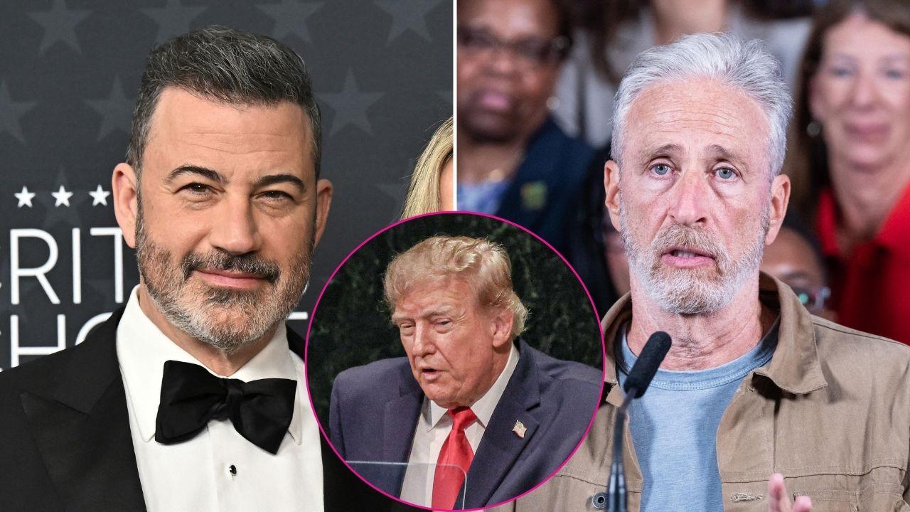 Composite photo of Jimmy Kimmel, Donald Trump and Jon Stewart.