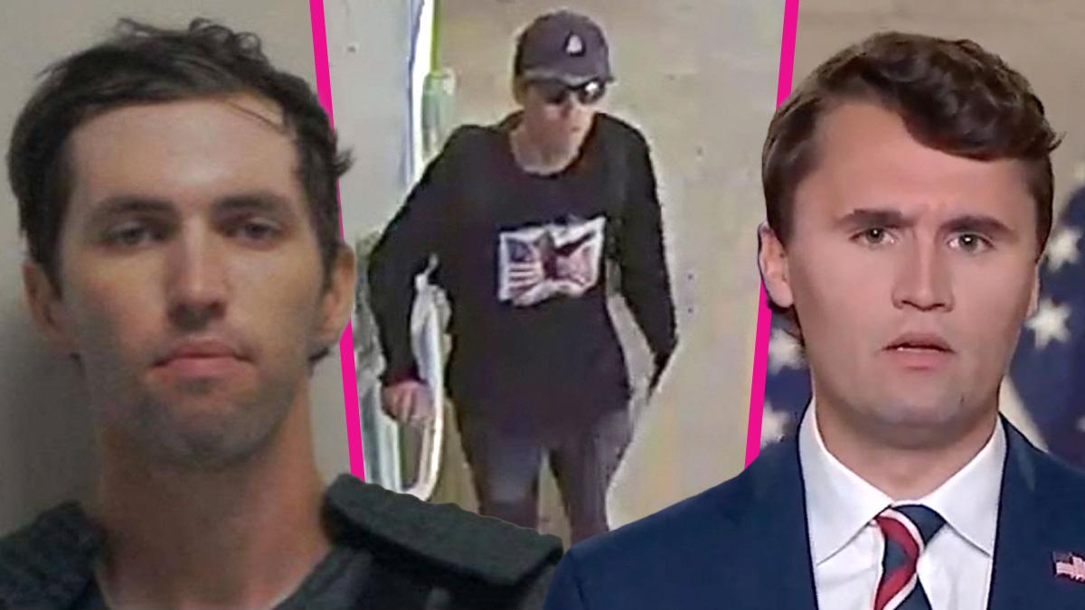Composite photo of Tyler Robinson, shooting suspect and Charlie Kirk.