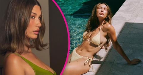 Image of Hailey Bieber wowed in green in a recent photo.