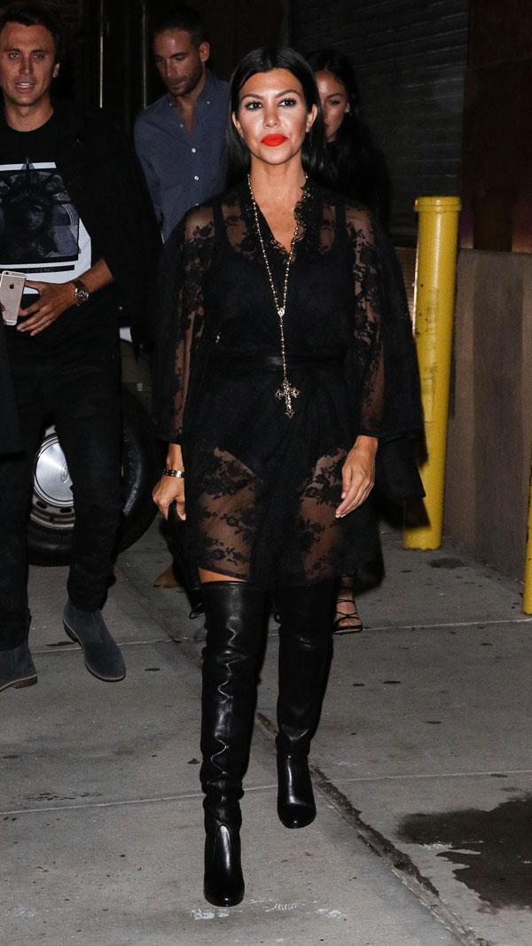 Kim kourtney kardashian sheer lace black outfit ny fashion week 02