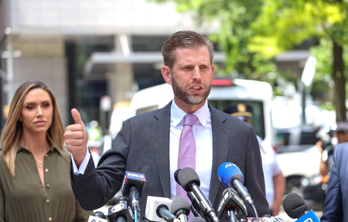 donald trump jr eric trump speak outside courthouse