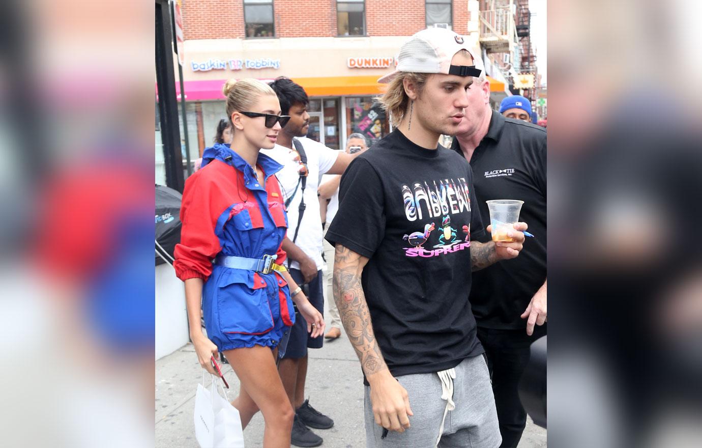 Justin bieber bares chest tattoos shirtless in NYC 2