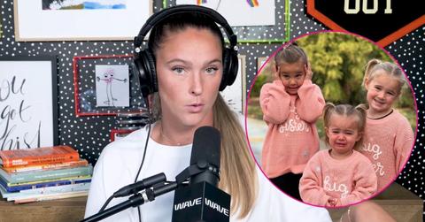 Split photo of Kylie Kelce and her kids