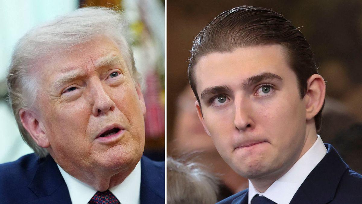 Split photo of Donald Trump and Barron Trump.