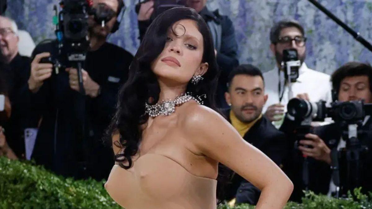 image of Kylie Jenner attended the event solo in a striking Schiaparelli gown.