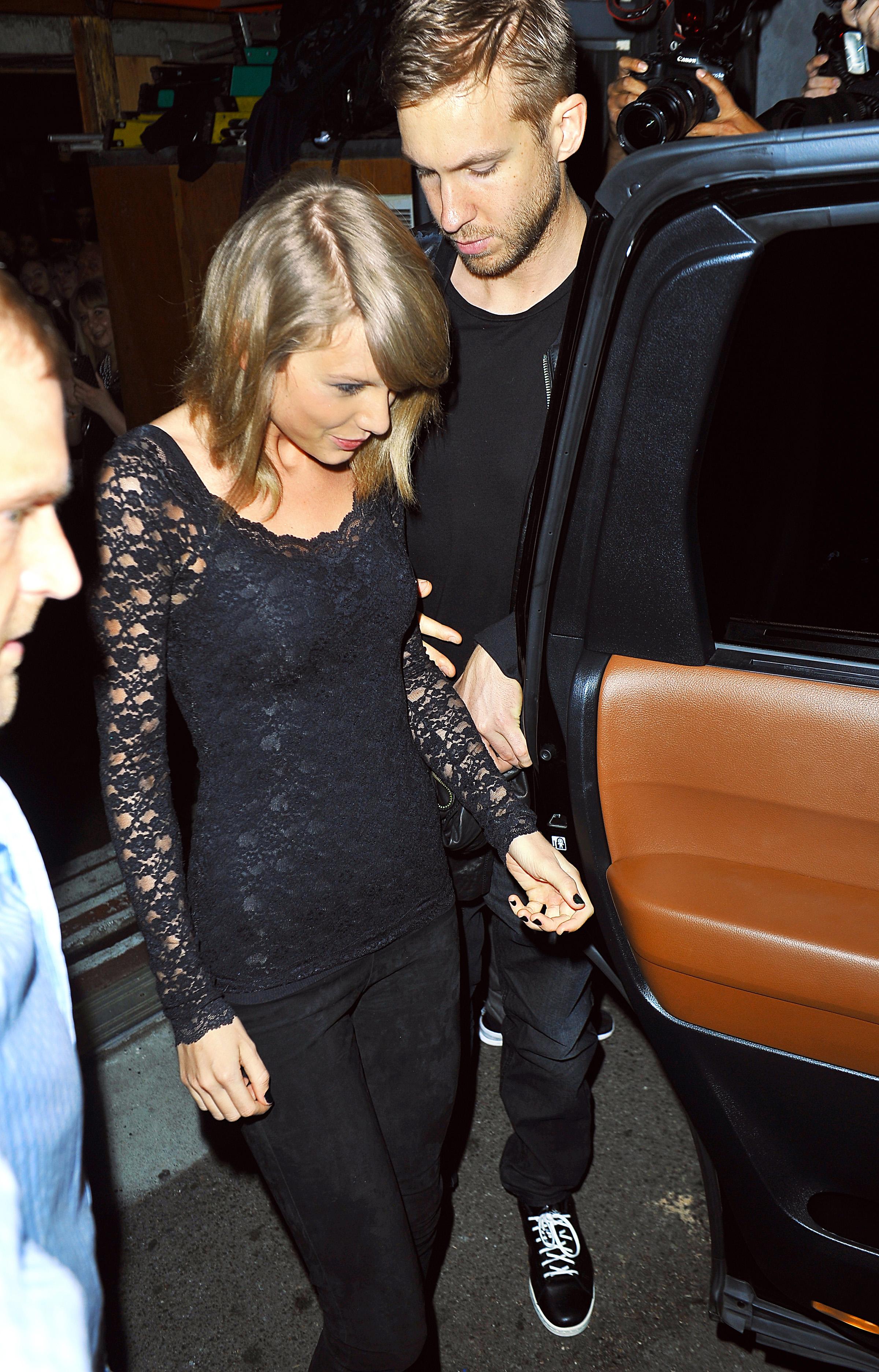 Taylor Swift and rumored boyfriend Calvin Harris spotted holding hands after a show at Troubadour Club in West Hollywood, CA.