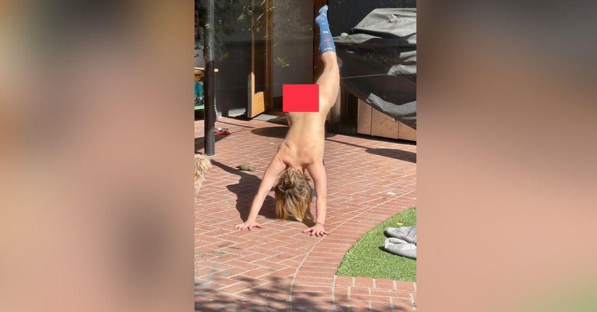 image of Dax Shepard posted a nude photo of Kristen Bell doing yoga.