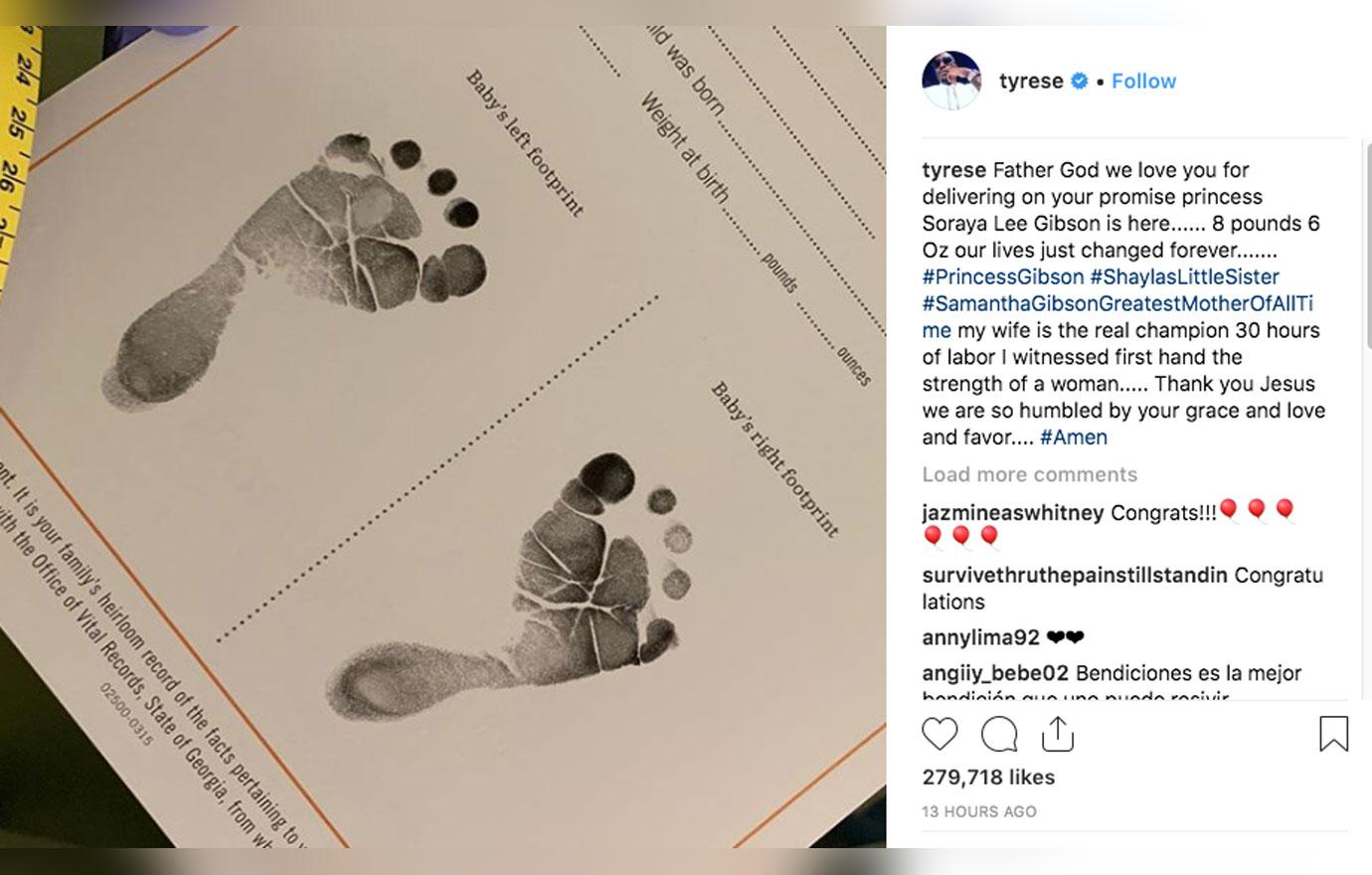 Tyrese gibson humbled birth baby daughter 3