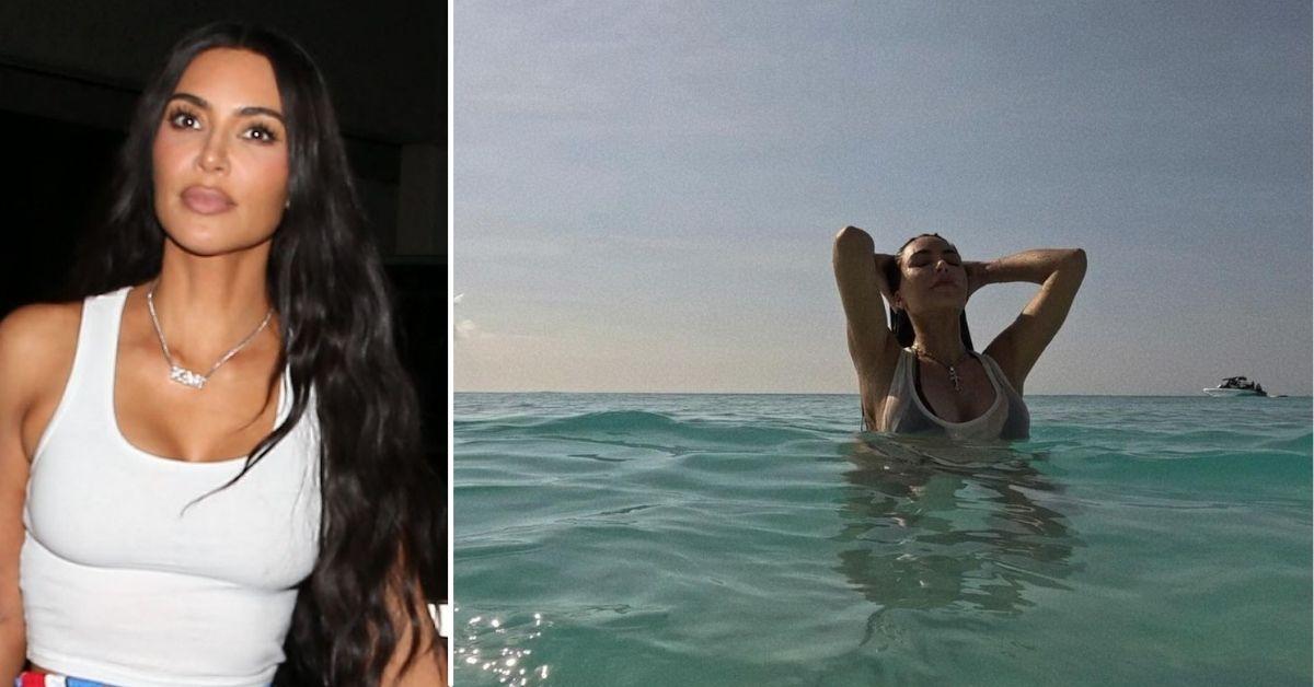 キム・カーダシアン、「膝までの深さの水」に潜ったビキニ写真をからかわれる