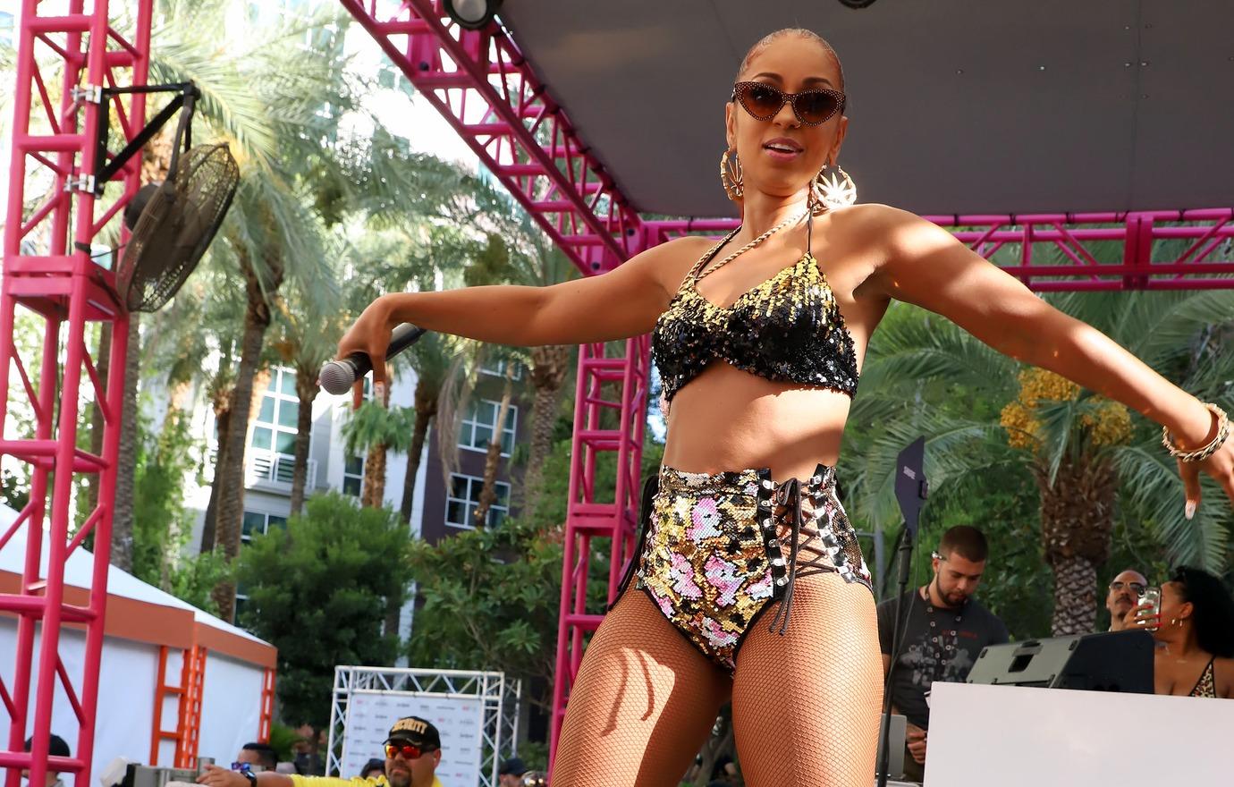 Mya Rocks Near-Naked Ensemble During Las Vegas Performance