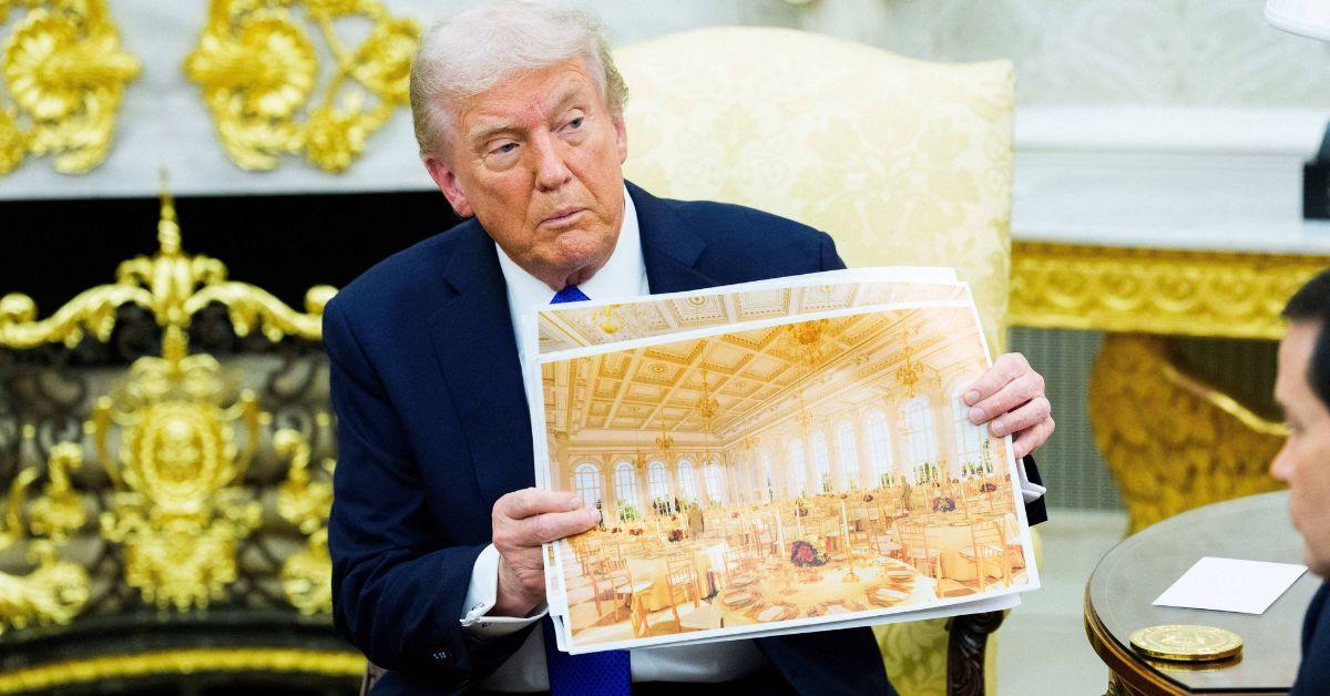 image of Donald Trump shows off plans to build a new White House ballroom on October 22.