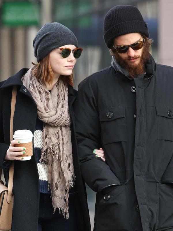 Andrew Garfield and girlfriend Emma Stone enjoy a walk around the West Village of New York City