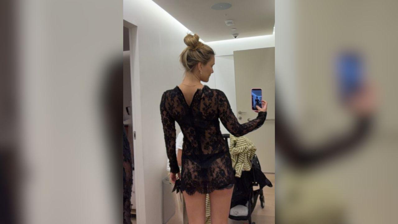 Image of Bar Refaeli wore a black thong and bra under the dress.